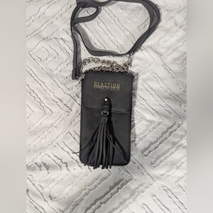 Kenneth Cole Reaction Black Crossbody Phone Pouch with Tassel